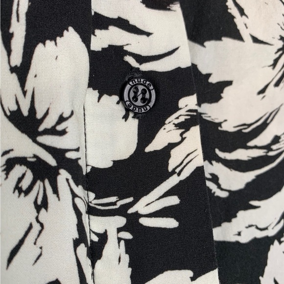 (nude) Italy Button Front Short Sleeve Tropical Black Cream Shirt Dress 44/US 8 - Picture 11 of 13